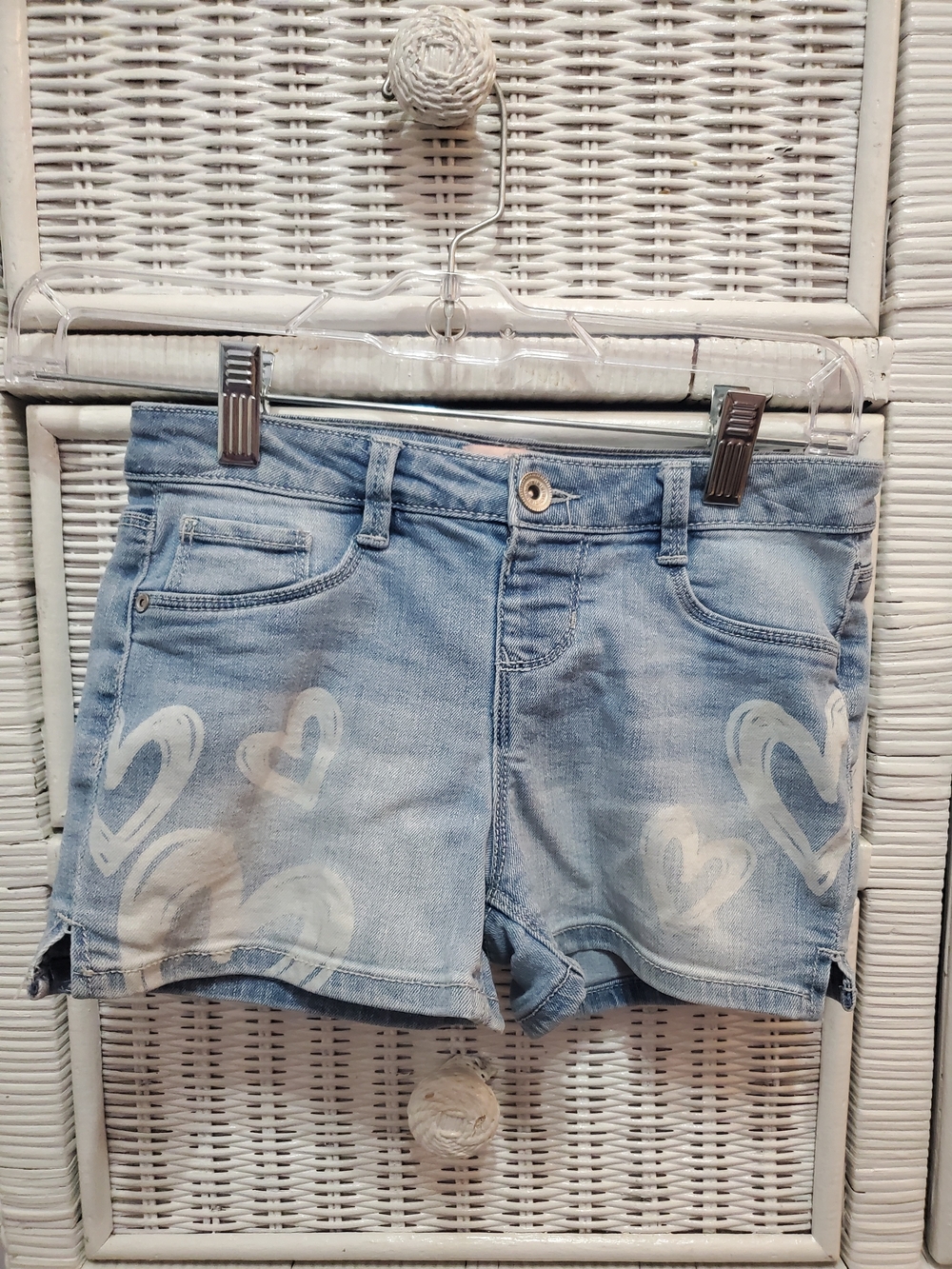 Squeeze Light Blue Denim Shorts with White Heart Print
